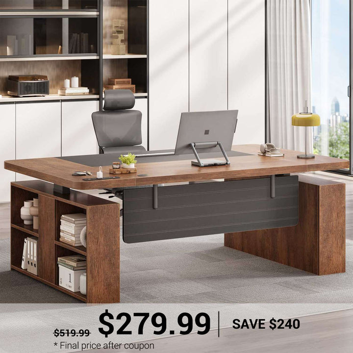 SEDETA 63 Inch Executive Standing Desk with Storage Height Adjustable Desk with Power Outlets Computer Office Desk with Privacy Panel