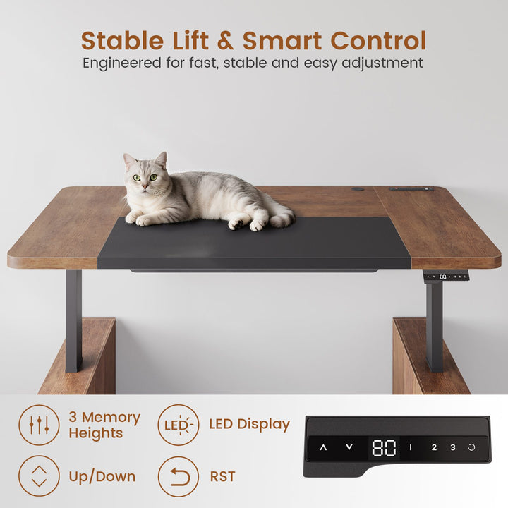 SEDETA® 63 Inch Standing Desk Height Adjustable Ergonomic Executive Desk Computer Office Desk with Power Outlets Open Shelves Privacy Panel