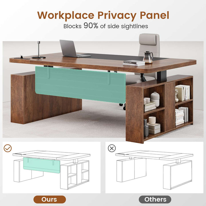 SEDETA® 63 Inch Standing Desk Height Adjustable Ergonomic Executive Desk Computer Office Desk with Power Outlets Open Shelves Privacy Panel