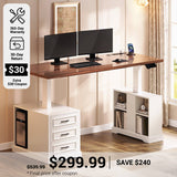SEDETA 63 Inch Farmhouse Electric Standing Desk with 3 Drawers Storage Shelves Height Adjustable Computer Desk with Power Outlets