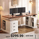 SEDETA 63 Inch Farmhouse Electric Standing Desk with 3 Drawers Storage Shelves Height Adjustable Computer Desk with Power Outlets