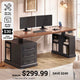 SEDETA 63 Inch Farmhouse Electric Standing Desk with 3 Drawers Storage Shelves Height Adjustable Computer Desk with Power Outlets