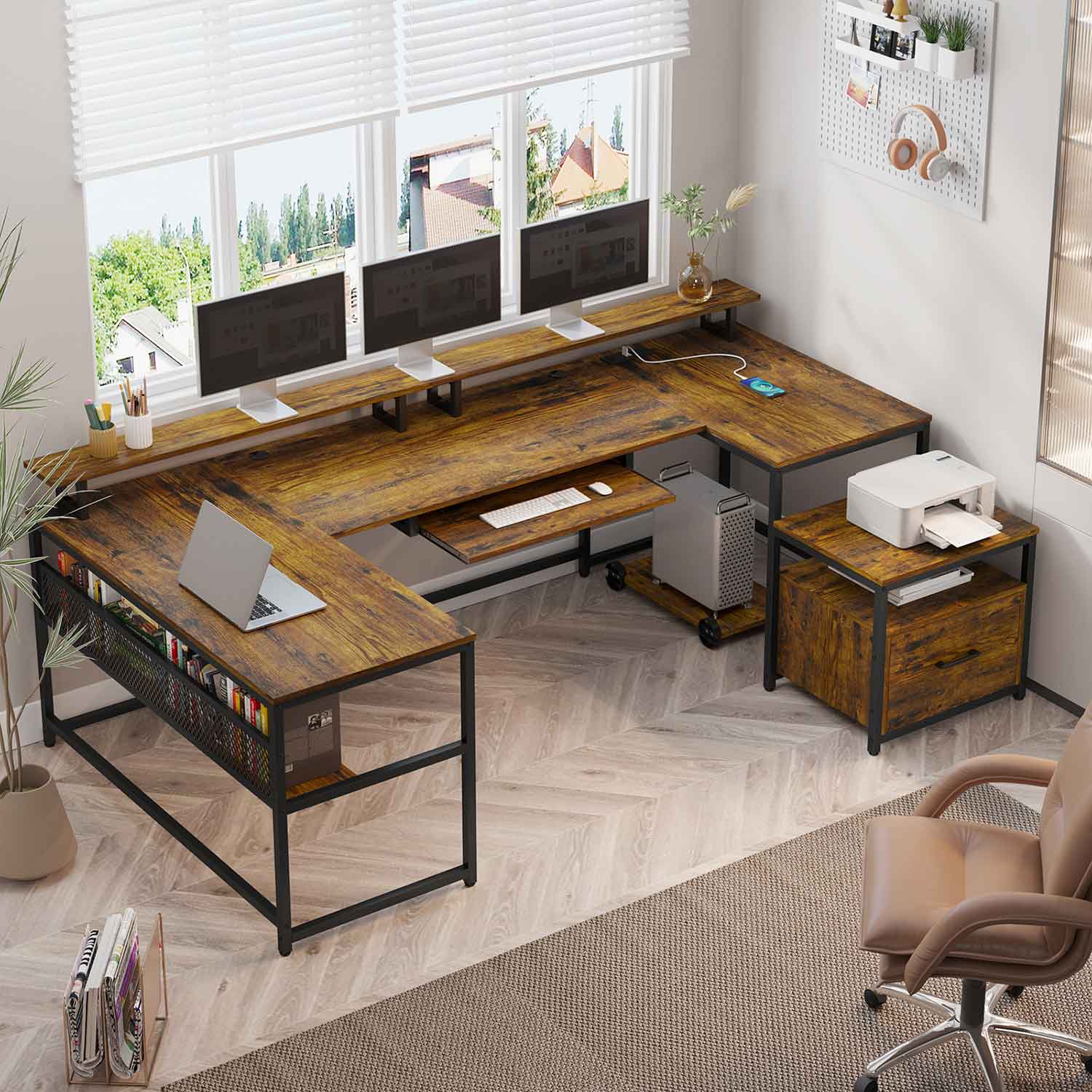 SEDETA 101.5 Inch U Shaped Computer Desk