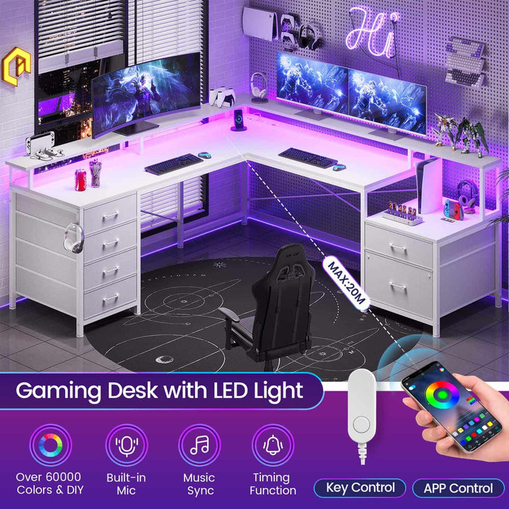 SEDETA | 108 Inch Gaming Desk Two Person L Shaped Desk with File Drawer for Home Office