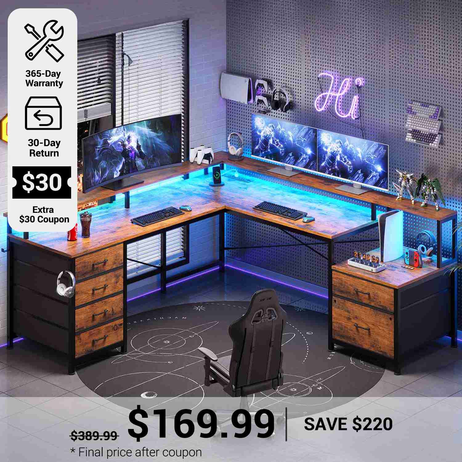 SEDETA® 108 Inch L Shaped Gaming Desk Corner Home Office Computer Desk