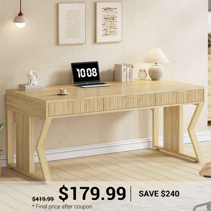 SEDETA 55 Inch Executive Desk Computer Writing Table with Storage Drawers