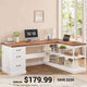 SEDETA 57.9 Inch L Shaped Desk Farmhouse Desk with Drawers and Storage Shelves