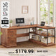SEDETA 57.9 Inch L Shaped Desk Farmhouse Desk with Drawers and Storage Shelves