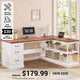 SEDETA 57.9 Inch L Shaped Desk Farmhouse Desk with Drawers and Storage Shelves