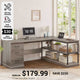 SEDETA 57.9 Inch L Shaped Desk Farmhouse Desk with Drawers and Storage Shelves