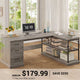 SEDETA 57.9 Inch L Shaped Desk Farmhouse Desk with Drawers and Storage Shelves