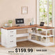 SEDETA® 57.9 Inch Farmhouse L Shaped Computer Desk with Storage Shelves and File Drawers for Home Office