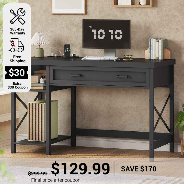 SEDETA 40 Inch Small Computer Desk Writing Desk with Drawer and Storage Shelves