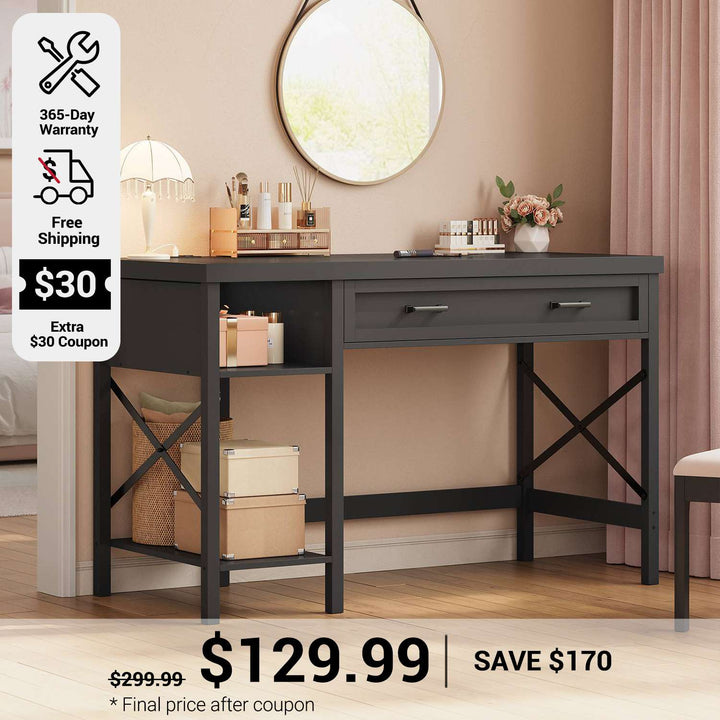 SEDETA 40 Inch Small Computer Desk Writing Desk with Drawer and Storage Shelves