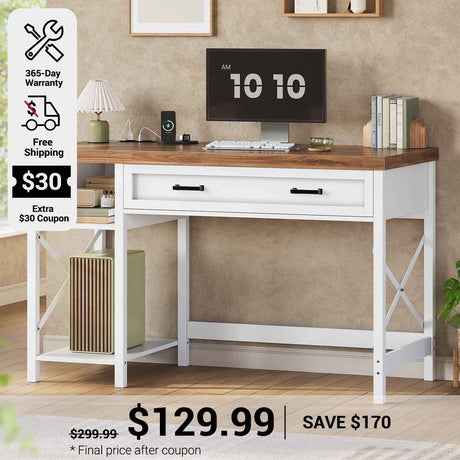 SEDETA 40 Inch Small Computer Desk Writing Desk with Drawer and Storage Shelves