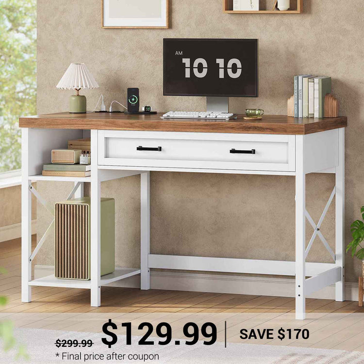 SEDETA 40 Inch Small Computer Desk Writing Desk with Drawer and Storage Shelves