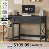 SEDETA® 40 Inch Small Farmhouse Computer Desk with Drawer and Storage Shelves Writing Desk with Power Outlet