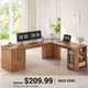 SEDETA 67 Inch Farmhouse L Shaped Executive Computer Desk with 3 Drawers Storage Shelves Power Outlets