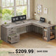SEDETA 67 Inch Farmhouse L Shaped Executive Computer Desk with 3 Drawers Storage Shelves Power Outlets