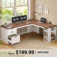 SEDETA® 67 Inch Farmhouse L Shaped Computer Desk with 3 Drawers Home Office Executive Desk with Storage Shelves and Power Outlets