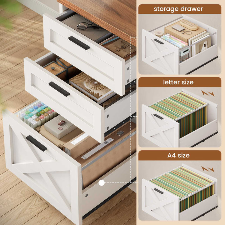 SEDETA | 55.1 Inch Computer Desk with File Drawer and Storage Shelves Farmhouse Office Desk Executive Desk with Power Outlet