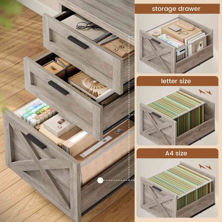 SEDETA | 55.1 Inch Computer Desk with File Drawer and Storage Shelves Farmhouse Office Desk Executive Desk with Power Outlet