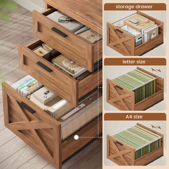 SEDETA | 55.1 Inch Computer Desk with File Drawer and Storage Shelves Farmhouse Office Desk Executive Desk with Power Outlet