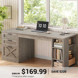 SEDETA 55.1 Inch Farmhouse Office Desk with 3 Drawers Computer Desk with Storage Shelves Executive Desk with Power Outlet