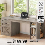 SEDETA 55.1 Inch Farmhouse Office Desk with 3 Drawers Computer Desk with Storage Shelves Executive Desk with Power Outlet