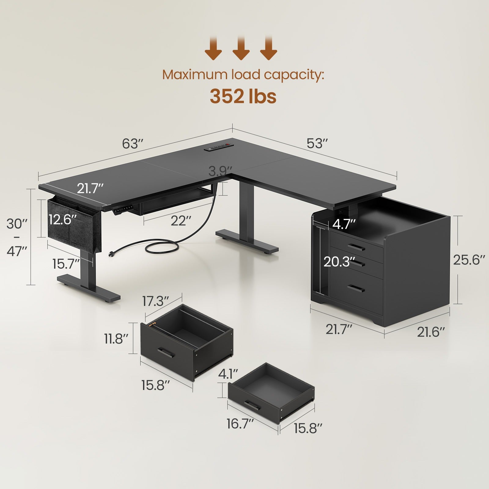 SEDETA® 63 Inch L Shaped Electric Standing Desk Height Adjustable Comp