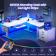 SEDETA 63 Inch Height Adjustable L Shaped Electric Standing Desk Computer Gaming Desk with Led Lights 3 Drawers Power Outlet