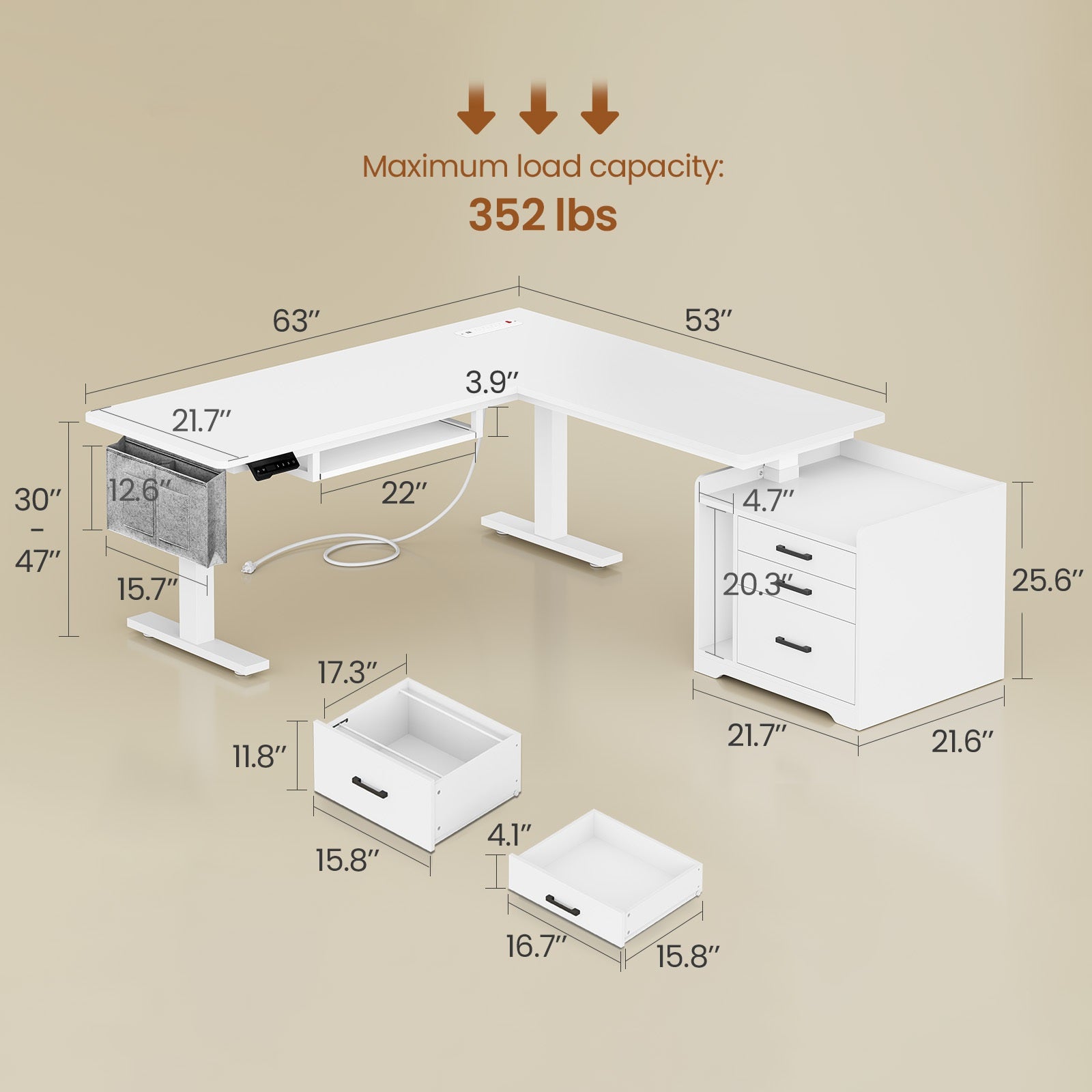 63 Inch Height SEDETA 63 Inch L Shaped Electric Standing Desk Height Adjustable with