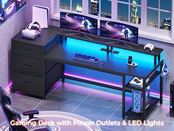Mayitaです。デスク SEDETA 59 Inch Office Desk with Drawers Reversible Computer Gaming Des
