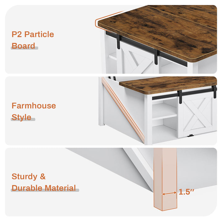 SEDETA® 31.5 Inch Lift Top Coffee Table Farmhouse Square Coffee Table with Storage