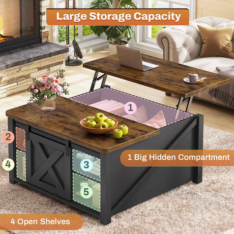 SEDETA - 31.5 Inch Lift Top Coffee Table Farmhouse Square Coffee Table with Storage
