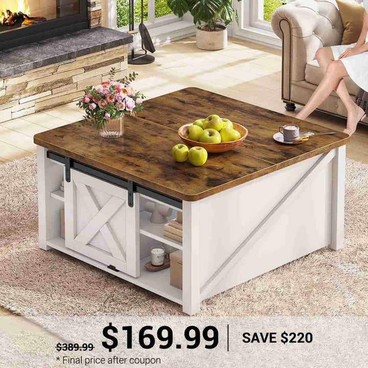 SEDETA® 31.5 Inch Lift Top Coffee Table Farmhouse Square Coffee Table with Storage