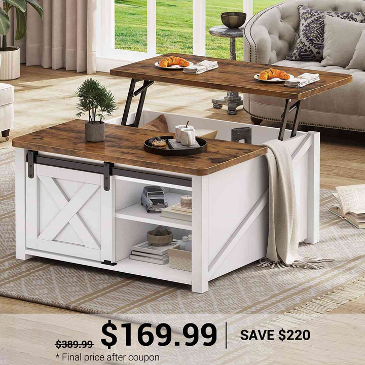 SEDETA® 31.5 Inch Lift Top Coffee Table Farmhouse Square Coffee Table with Storage