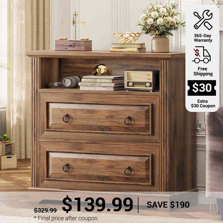 SEDETA 33.8 Inch 2 Drawer File Cabinet Farmhouse Wood File Cabinets Wood Lateral File Cabinet with Printer Stand Storage Shelf