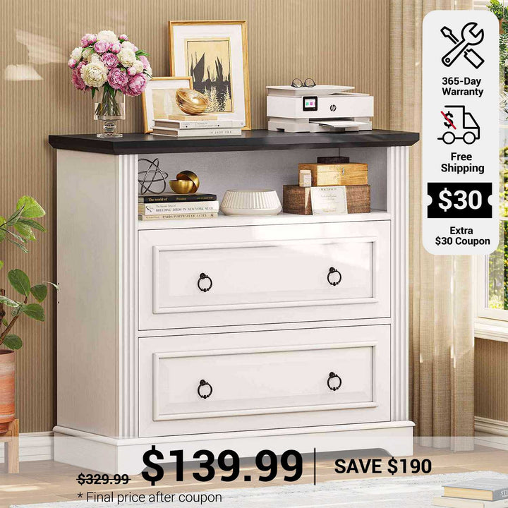 SEDETA 33.8 Inch 2 Drawer File Cabinet Farmhouse Wood File Cabinets Wood Lateral File Cabinet with Printer Stand Storage Shelf