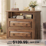 SEDETA 33.8 Inch 2 Drawer File Cabinet Farmhouse Wood File Cabinets Wood Lateral File Cabinet with Printer Stand Storage Shelf