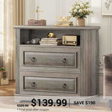 SEDETA 33.8 Inch 2 Drawer File Cabinet Farmhouse Wood File Cabinets Wood Lateral File Cabinet with Printer Stand Storage Shelf