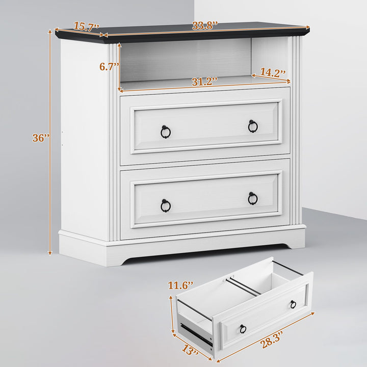 SEDETA 33.8 Inch 2 Drawer File Cabinet Farmhouse Wood File Cabinets Wood Lateral File Cabinet with Printer Stand Storage Shelf