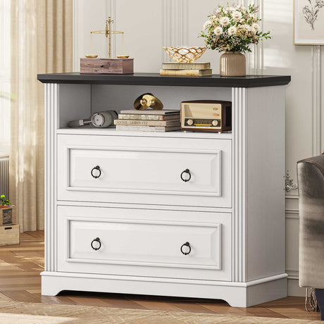 SEDETA 33.8 Inch 2 Drawer File Cabinet Farmhouse Wood File Cabinets Wood Lateral File Cabinet with Printer Stand Storage Shelf