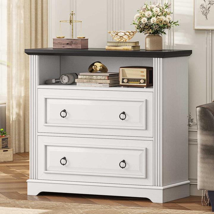 SEDETA 33.8 Inch 2 Drawer File Cabinet Farmhouse Wood File Cabinets Wood Lateral File Cabinet with Printer Stand Storage Shelf