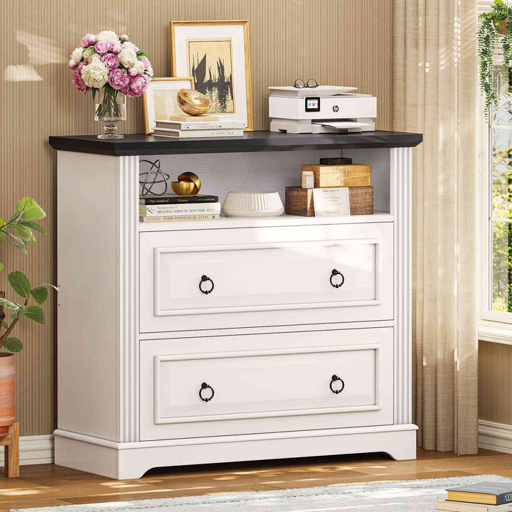 SEDETA 33.8 Inch 2 Drawer File Cabinet Farmhouse Wood File Cabinets Wood Lateral File Cabinet with Printer Stand Storage Shelf