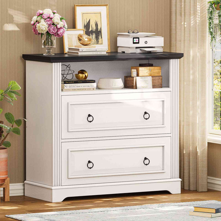 SEDETA 33.8 Inch 2 Drawer File Cabinet Farmhouse Wood File Cabinets Wood Lateral File Cabinet with Printer Stand Storage Shelf