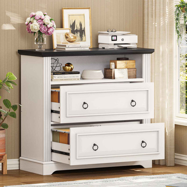 SEDETA 33.8 Inch 2 Drawer File Cabinet Farmhouse Wood File Cabinets Wood Lateral File Cabinet with Printer Stand Storage Shelf