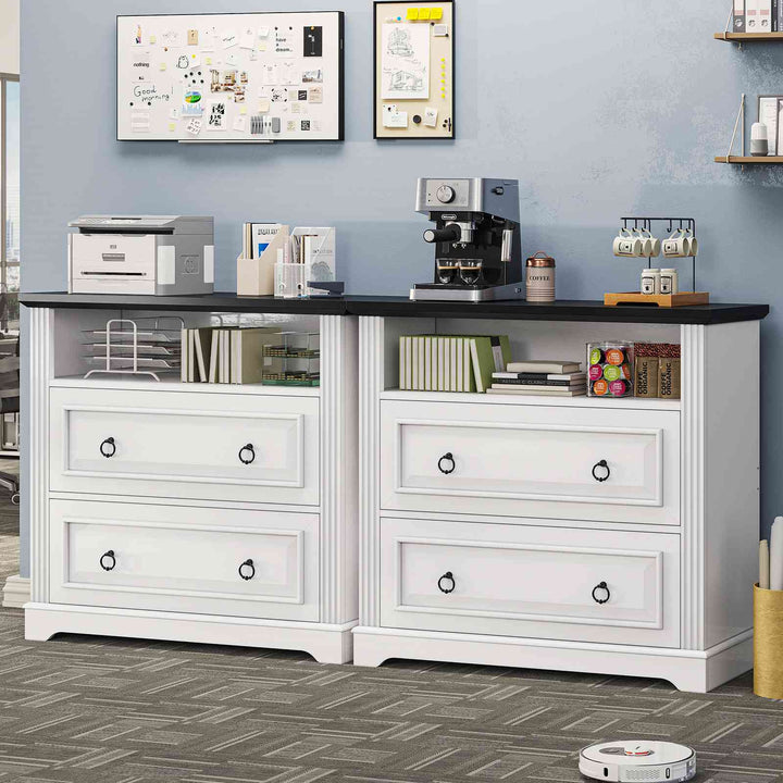 SEDETA 33.8 Inch 2 Drawer File Cabinet Farmhouse Wood File Cabinets Wood Lateral File Cabinet with Printer Stand Storage Shelf