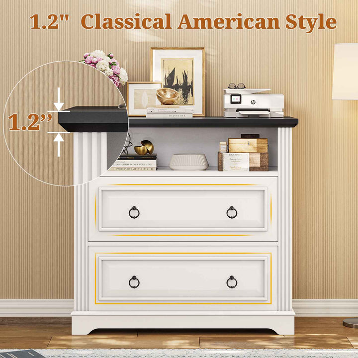 SEDETA 33.8 Inch 2 Drawer File Cabinet Farmhouse Wood File Cabinets Wood Lateral File Cabinet with Printer Stand Storage Shelf