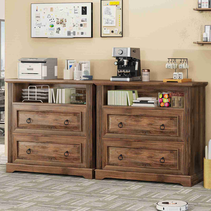 SEDETA 33.8 Inch 2 Drawer File Cabinet Farmhouse Wood File Cabinets Wood Lateral File Cabinet with Printer Stand Storage Shelf